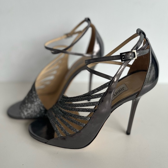 Jimmy Choo Leather Heels - Sparkly Pewter Silver - Picture 4 of 6